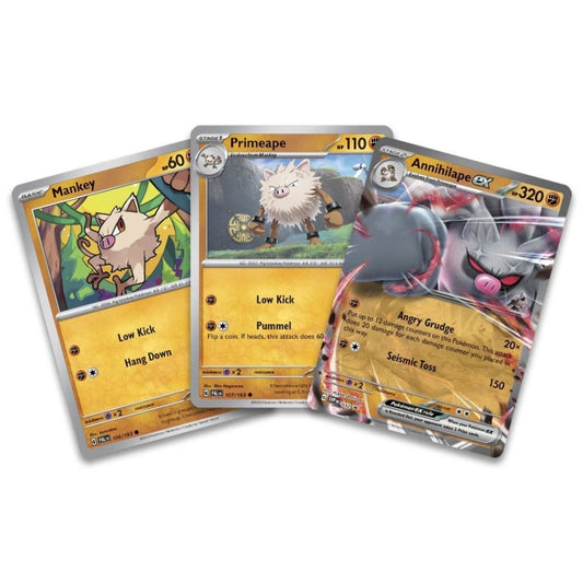Annihilape ex, Primeape, Mankey promos from the Annihilape ex box.