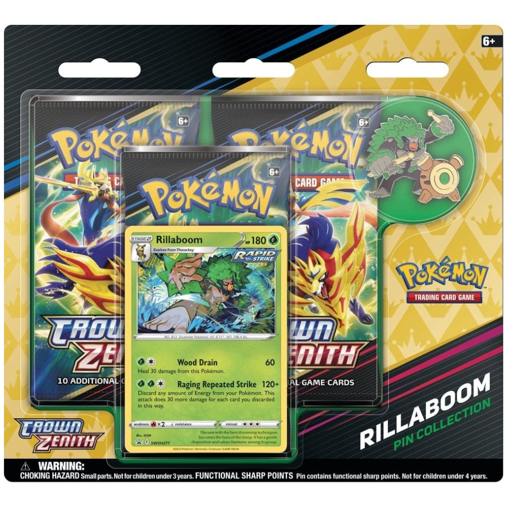 Pokemon TCG Sword & Shield Crown Zenith Triple Pin Blisters - Inteleon, Cinderace ord Rillaboom