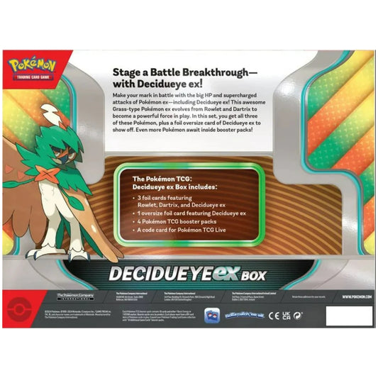 Decidueye ex Pokémon TCG collection box rear.