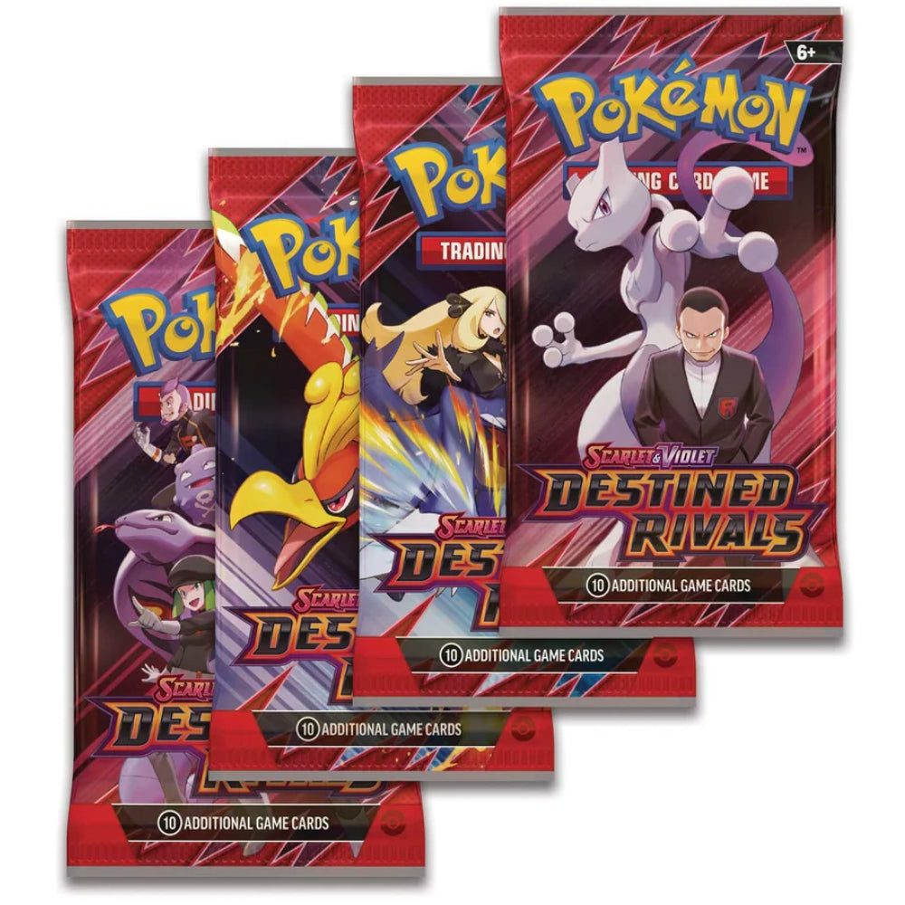 Front of Pokémon TCG Destined Rivals Booster Pack with key artwork from Scarlet & Violet expansion.