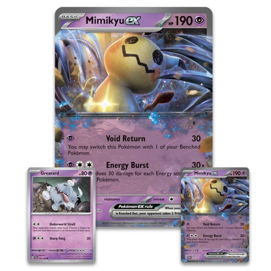 Mimikyu ex & Mimikyu promo cards included in the Mimikyu ex box.