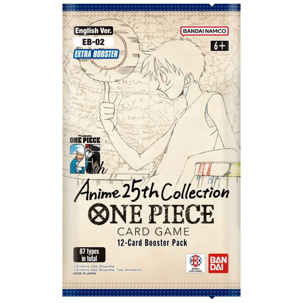 Booster Pack Image: One Piece TCG Anime 25th Collection EB-02 booster pack showcasing iconic characters.