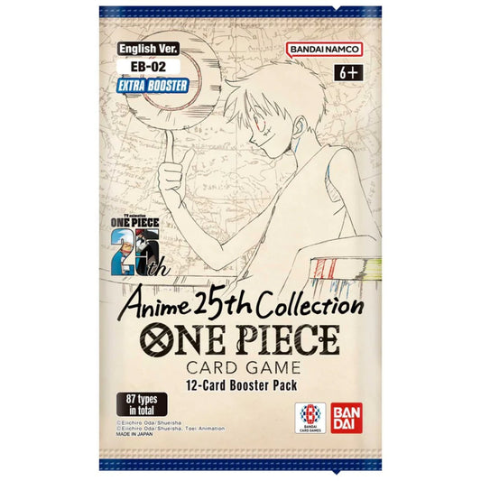 Booster Pack Image: One Piece TCG Anime 25th Collection EB-02 booster pack showcasing iconic characters.