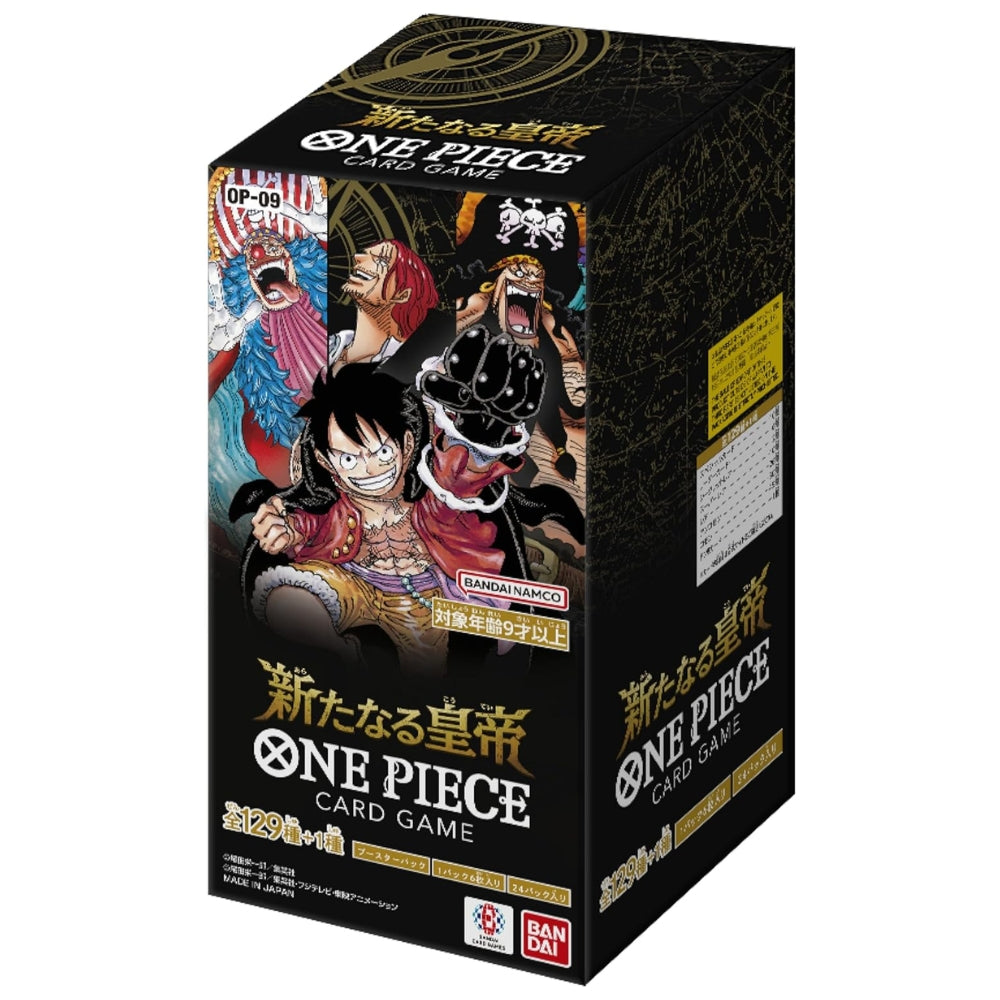 One Piece TCG OP-09 Emperors in the New World Booster Box featuring the Four Emperors.
