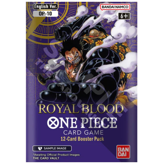 One Piece TCG OP-10 Royal Blood Booster Pack featuring characters from Dressrosa and Punk Hazard arcs.