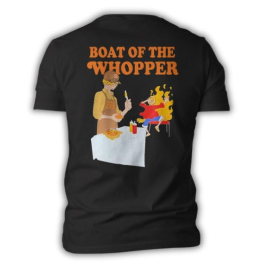 One Piece x Burger King "Home of the Boat Whopper" Limited Edition Black T-Shirt featuring Luffy and Sanji.