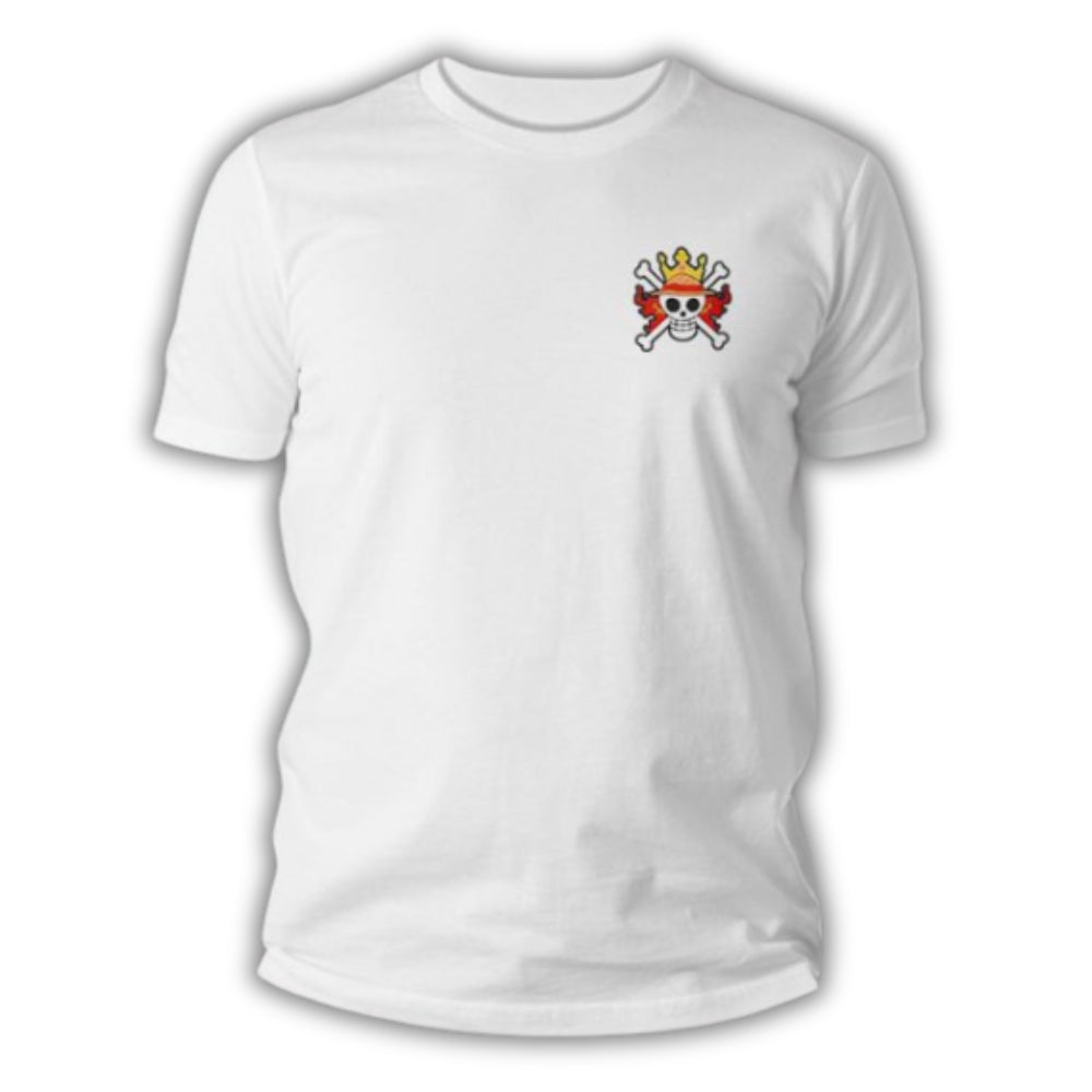 One Piece x Burger King "Home of the Boat Whopper" Limited Edition White T-Shirt featuring Luffy and Sanji.
