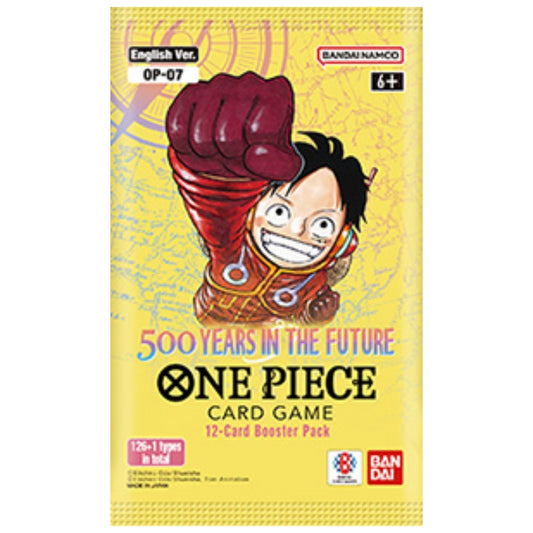 One Piece TCG OP-07 500 Years in the Future Booster Pack featuring characters from the Egghead Arc.