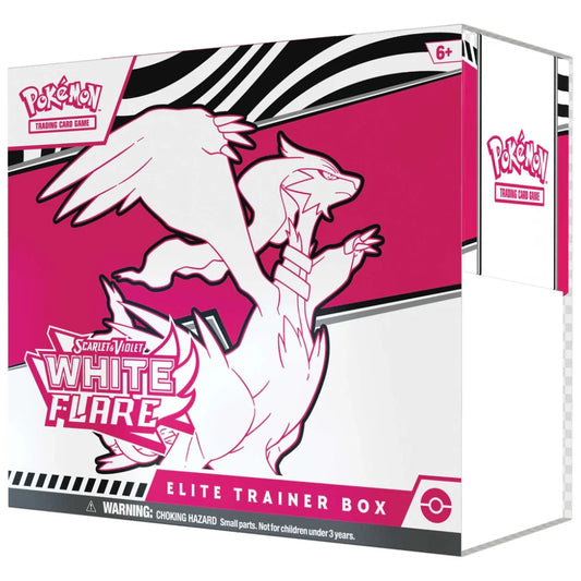 Front view of the Pokémon TCG: Scarlet & Violet—White Flare Elite Trainer Box.