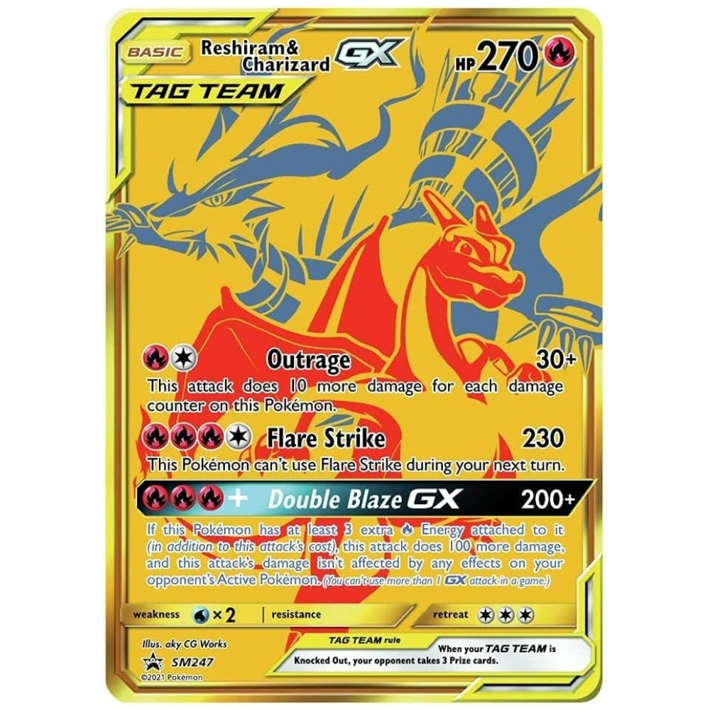 Pokemon Reshiram & Charizard GX Premium Collection Box gold promo card