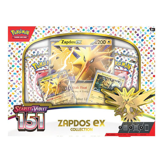 Front view of The Pokemon Trading Card Game Scarlet & Violet 151 Zapdos ex Collection.