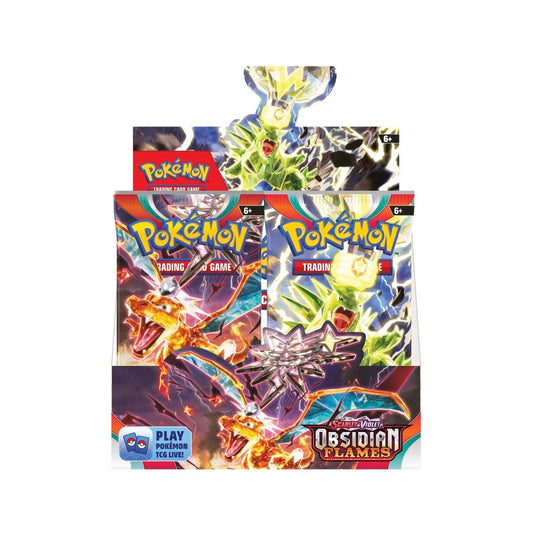 Pokemon Scarlet & Violet Obsidian Flames Booster Box, Front of Booster box.