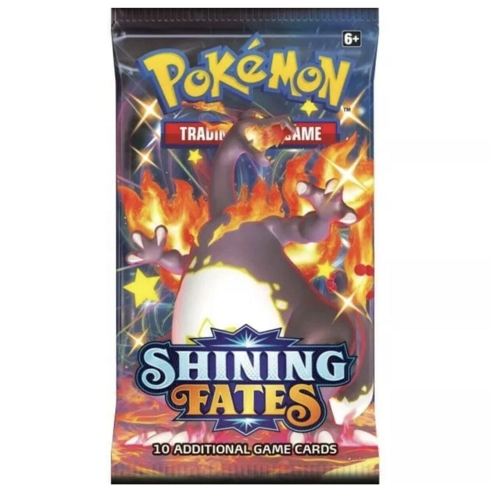 Shining Fates booster pack featuring Charizard VMAX artwork.