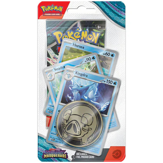 Pokémon TCG Twilight Masquerade premium blister featuring Kingdra promo.