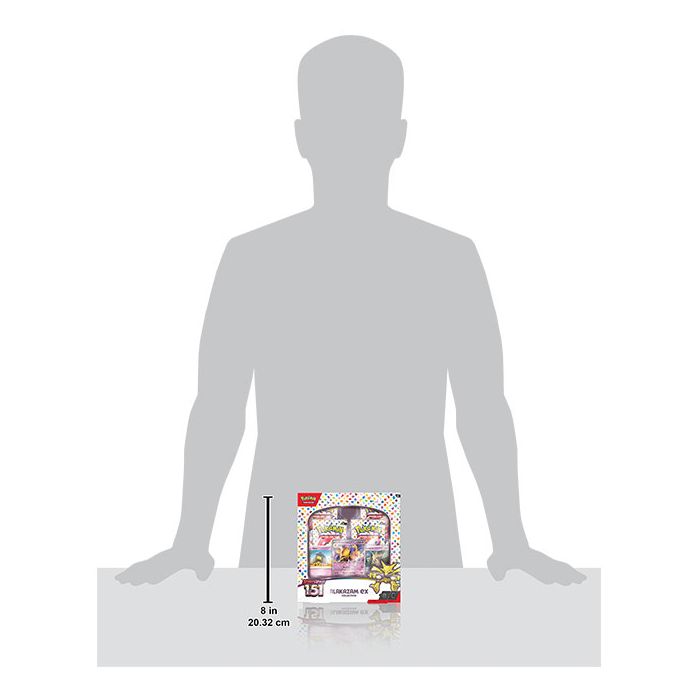 Size scale view of the Pokemon Trading Card Game Scarlet and Violet 151 Alakazam ex Collection.