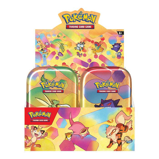 Forward facing view of the Pokemon Trading Card Game Scarlet and Violet 151 Mini Tin Display box.