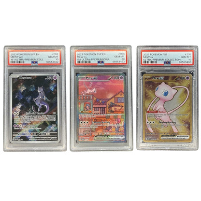 Pokémon 151 UPC Promo Set PSA 10 Mewtwo Mew ex and Gold Metal Mew.