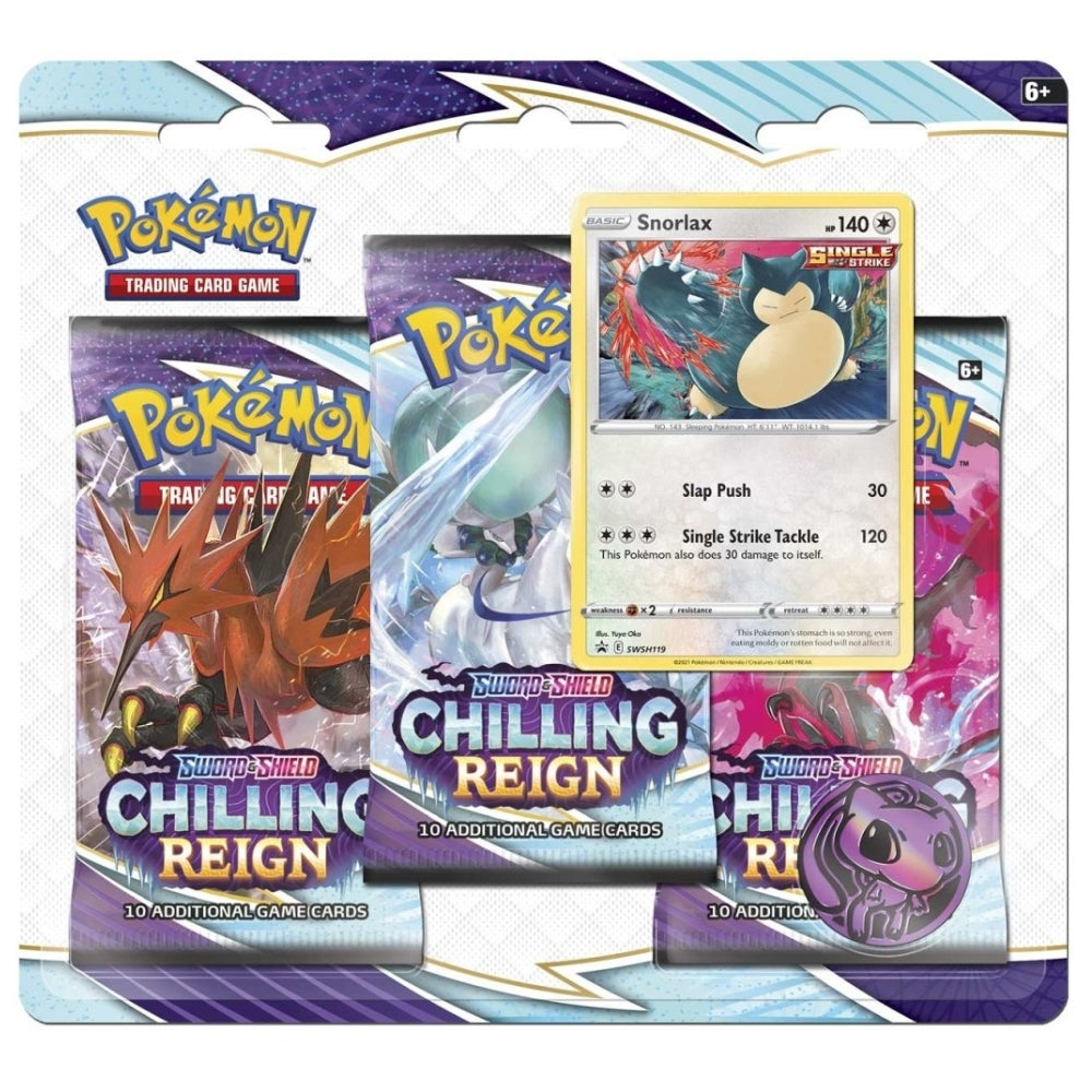 Pokemon Chilling Reign 3 Pack Blister Snorlax Promo.