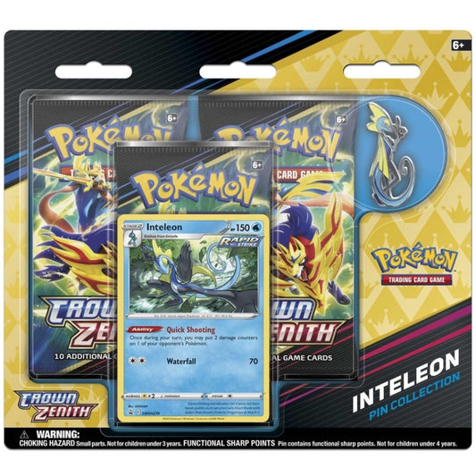 Pokemon TCG Sword & Shield Crown Zenith Triple Pin Blisters - Inteleon, Cinderace ord Rillaboom