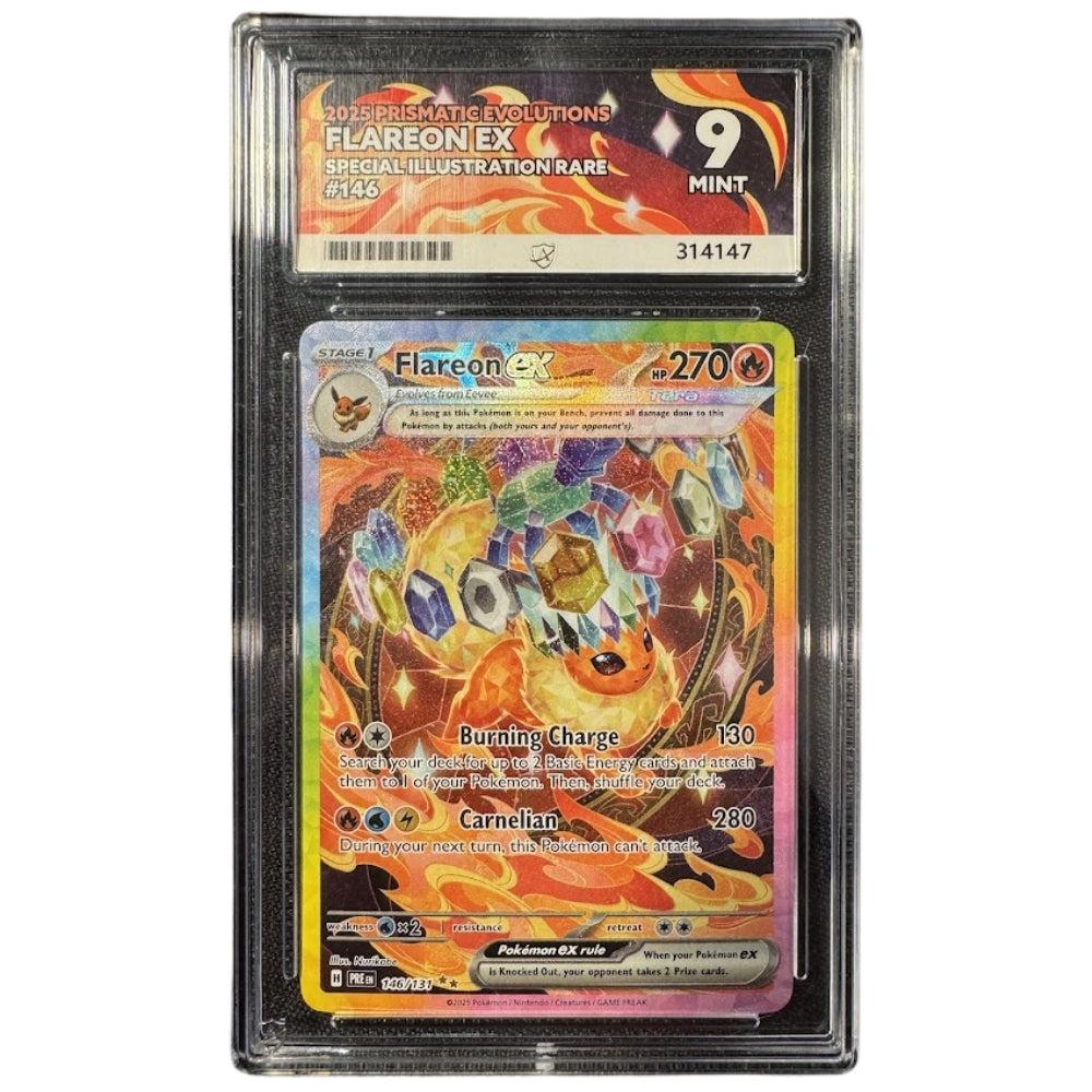 Flareon ex 146/131 ACE 9 – Pokémon Prismatic Evolutions graded slab.