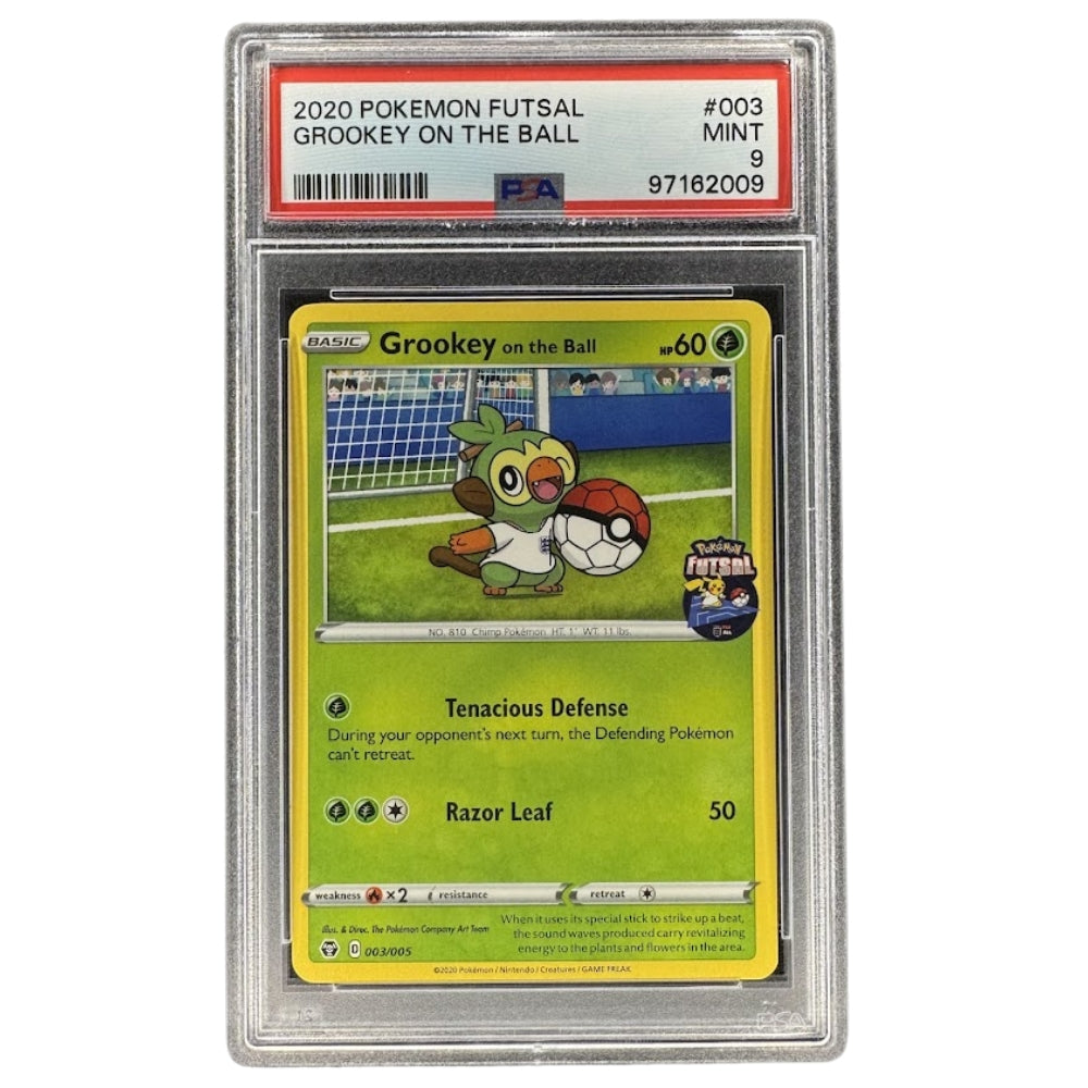Grookey on the Ball 003/005 PSA 9 Pokémon Futsal Promo card front.
