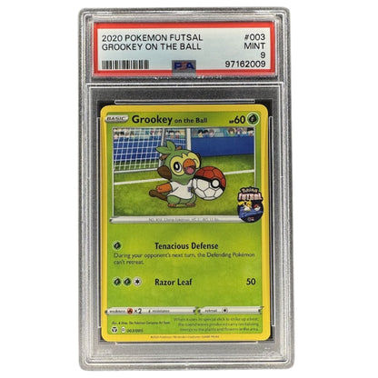 Grookey on the Ball 003/005 PSA 9 Pokémon Futsal Promo card front.