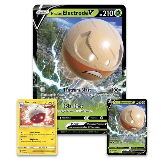 Jumbo Hisuian Electrode V and Hisuian Voltorb foil promo cards.
