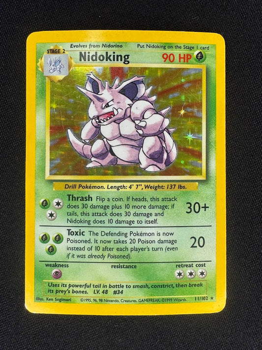 Nidoking 11/102 Base Set Holo Vintage Pokemon Trading Card - Heavy Play