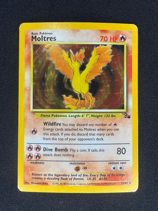 Moltres 12/62 Fossil Holo Vintage Pokemon Trading Card - Moderate / Light Play