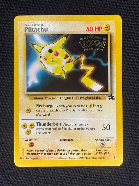 Front view of the Pikachu No. 4 Non-Holo – Black Star Promo Pokémon TCG Card – NM / LP.