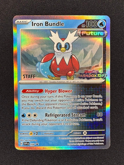 Iron Bundle SVP 058 Holo Black Star Promo Staff Stamp – Pokémon Scarlet & Violet Paradox Rift – Near Mint Front