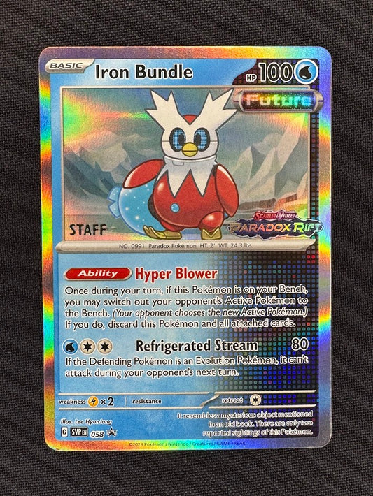 Iron Bundle SVP 058 Holo Black Star Promo Staff Stamp – Pokémon Scarlet & Violet Paradox Rift – Near Mint Front