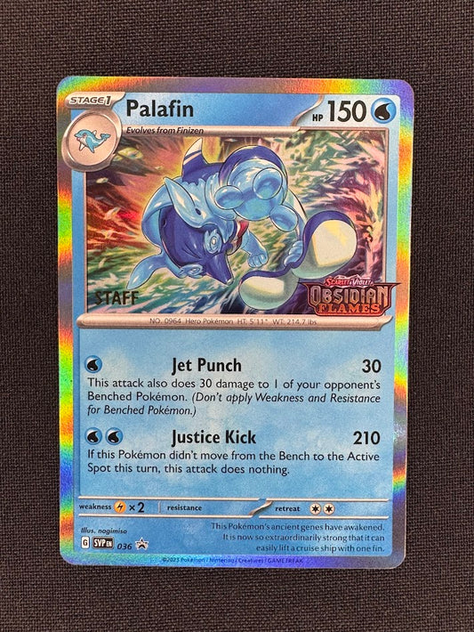Palafin SVP 036 Holo Black Star Promo Staff Stamp – Pokémon Scarlet & Violet Obsidian Flames – Near Mint Front