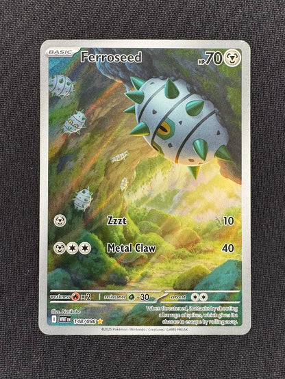 Ferroseed 148/086 Illustration Rare Full Art – Pokémon Scarlet & Violet White Flare – Near Mint Front.
