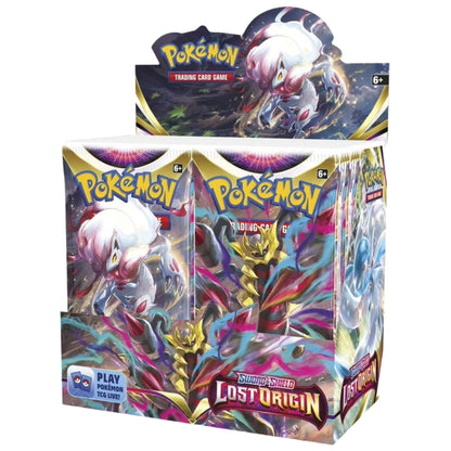 Front angled view of the Pokemon Trading Card Game Sword and Shield Lost Origin Booster Display Box.