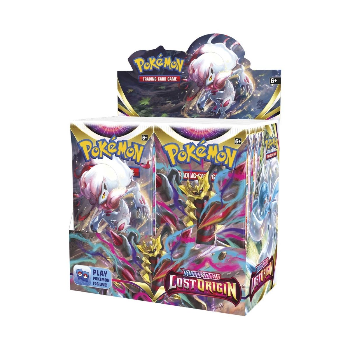 Front angled view of the Pokemon Trading Card Game Sword and Shield Lost Origin Booster Display Box.