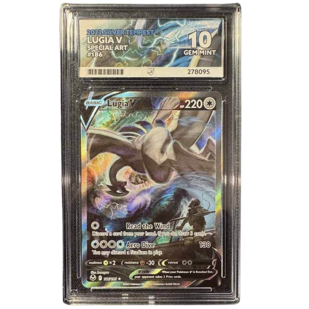 Lugia V 186/195 ACE 10 Pokémon Silver Tempest graded slab front.