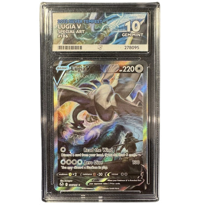 Lugia V 186/195 ACE 10 Pokémon Silver Tempest graded slab front.