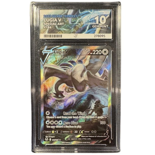 Lugia V 186/195 ACE 10 Pokémon Silver Tempest graded slab front.