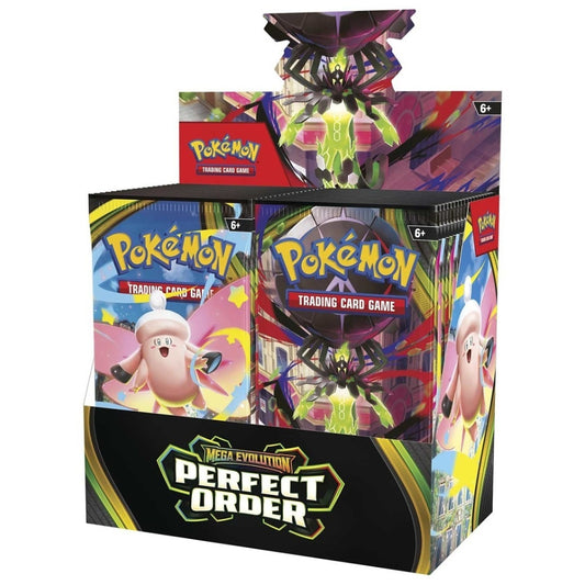 Pokémon TCG Mega Evolution Perfect Order Booster Box sealed display.