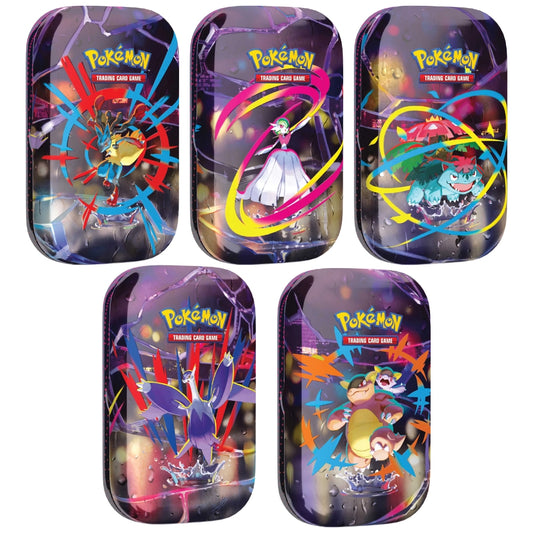 Five Pokémon TCG Mega Heroes Mini Tins with exclusive artwork.