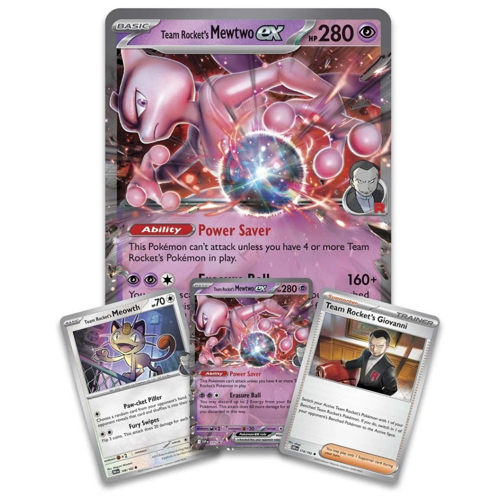 Mewtwo ex, Meowth, Giovanni promos, oversize card.