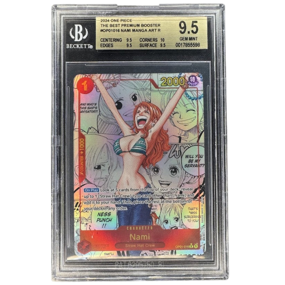 Beckett 9.5 Nami Manga Rare from PRB-01 One Piece Card The Best front.