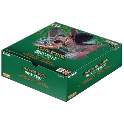 Card game box for 'One Piece OP12 Legacy of the master' with green and multicolour design