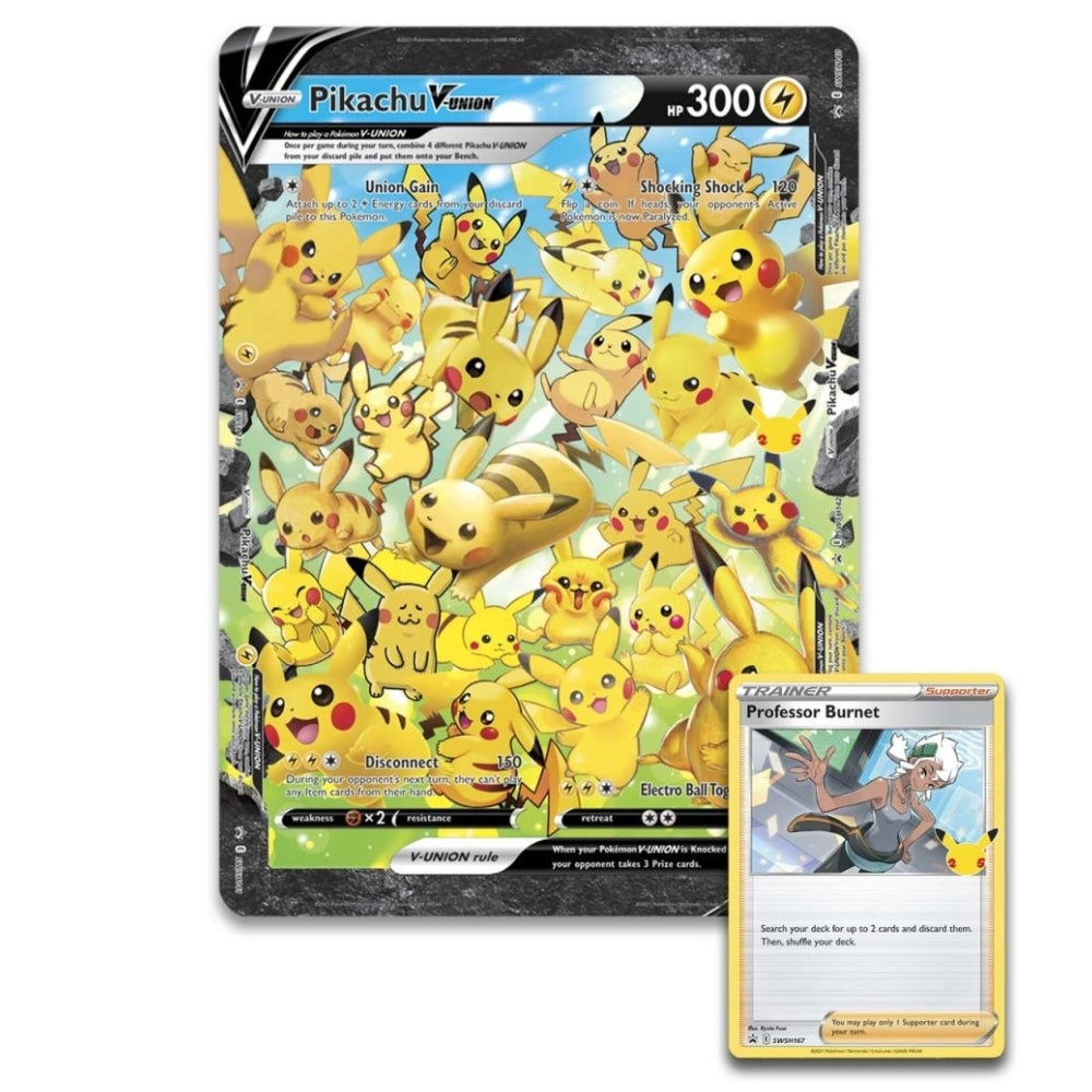 Oversized Pikachu V-UNION card from Celebrations Collection.