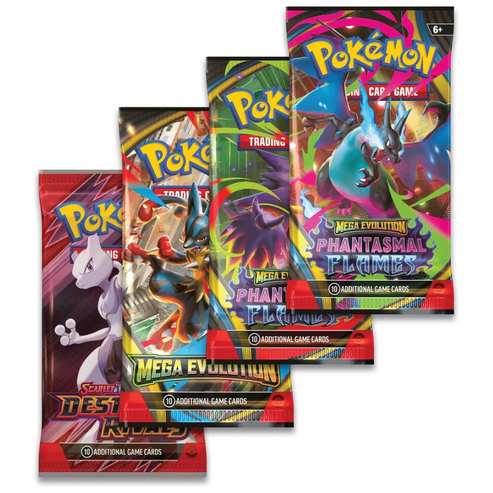 Pokemon Mega Charizard ex Tin Booster Pack Selection.