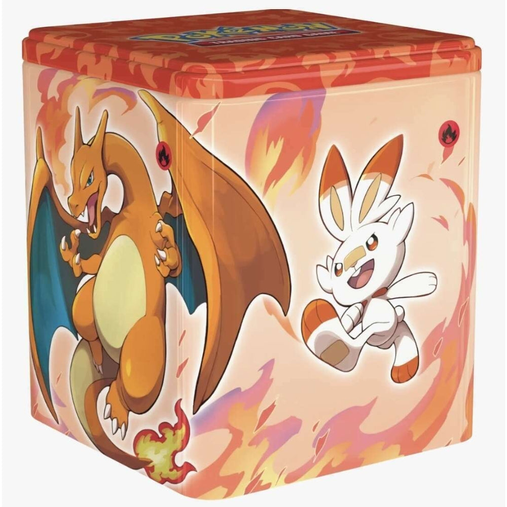 Pokémon TCG Stacking Tin featuring Fire design.