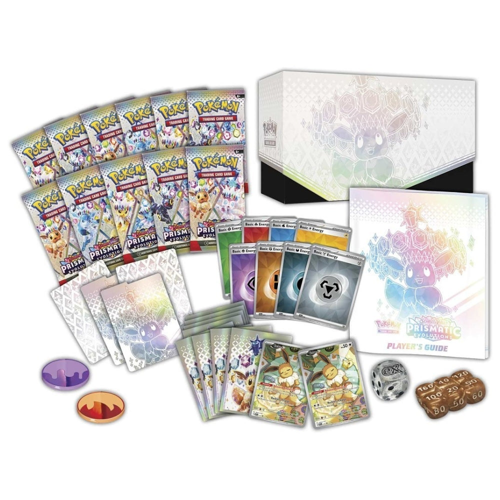 Pokémon Center Exclusive Prismatic Evolutions Elite Trainer Box contents.