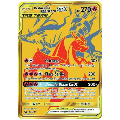 Pokemon Reshiram & Charizard GX Premium Collection Box gold promo card