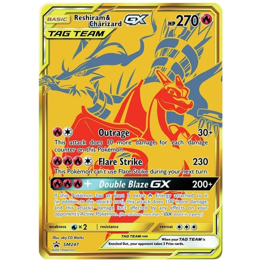 Pokemon Reshiram & Charizard GX Premium Collection Box gold promo card